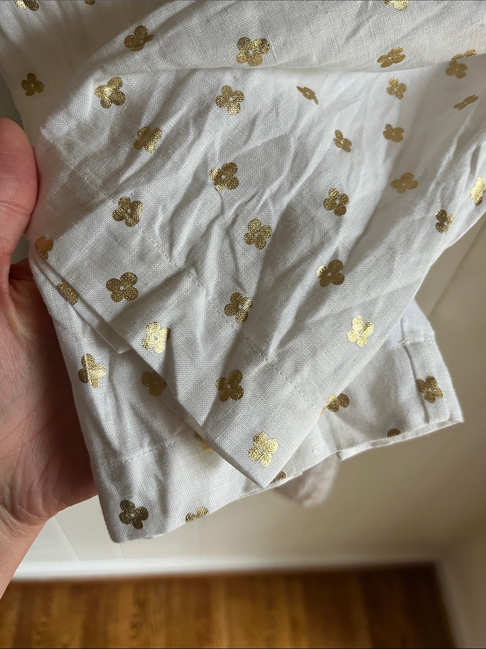 Boden Kelsey White Linen Midi Dress with Gold Floral Motif Beach Preppy Sz 10L - Picture 8 of 16